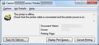 The is offline" is in printing (Windows)
